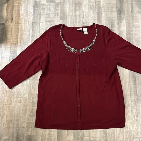 Emma James Sweaters - Burgandy cardigan with bling collar